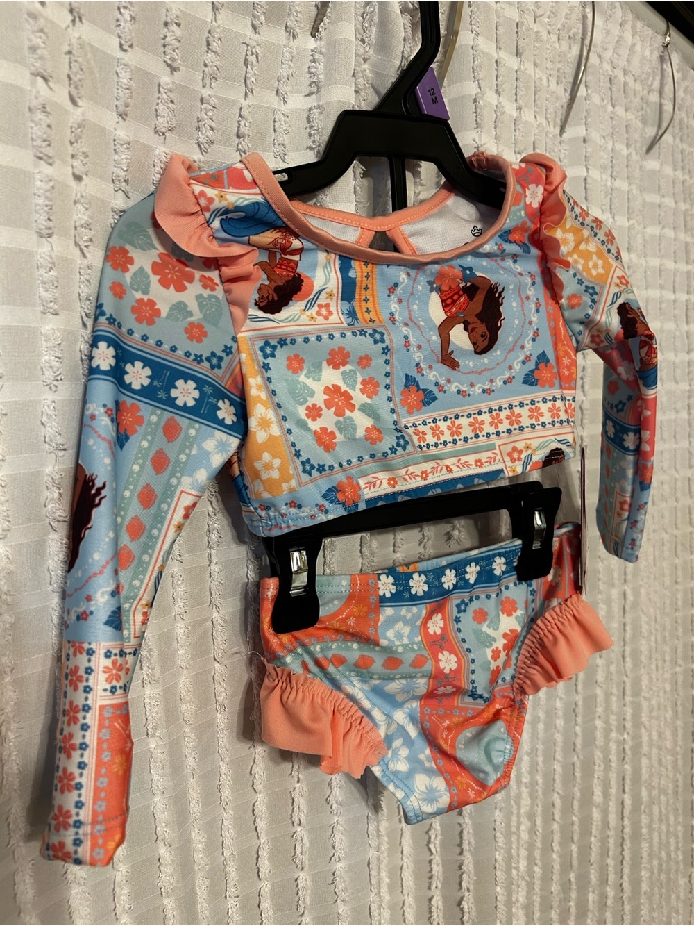 Disney Princess Moana 12M Rash Guard Swimsuit Set 2 Piece Blue Orange UPF 50+